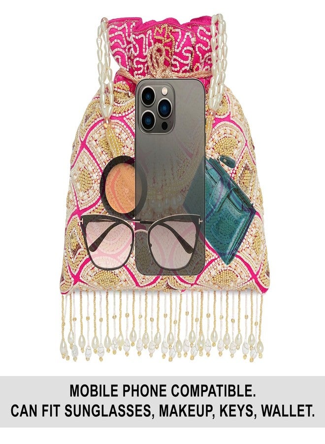 Peora Rani Pink Ethnic Embroidered Potli Bag for Women Fancy Evening Bridal Wristlet Purse Bag for Girls - Image 3
